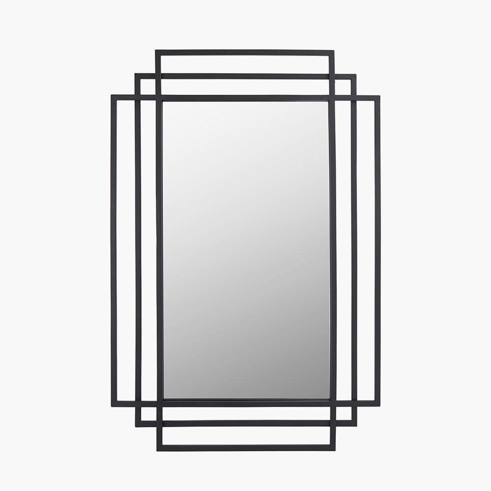 Black Metal Art Deco Rectangular Wall Mirror